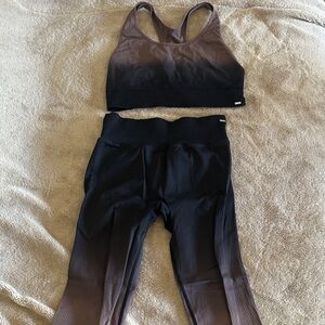 PINK Victoria's Secret Black to Gray Ombre Seamless Leggings & Sports Bra Set